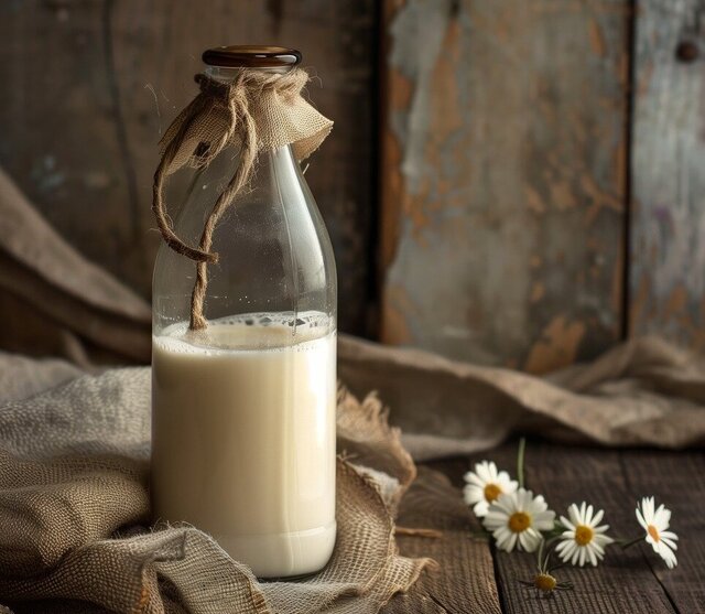 Stilă de lapte pe masă cu flori