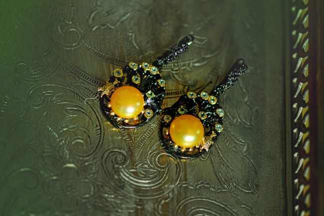 Cerceii din argint cu perlă, peridot și topaz